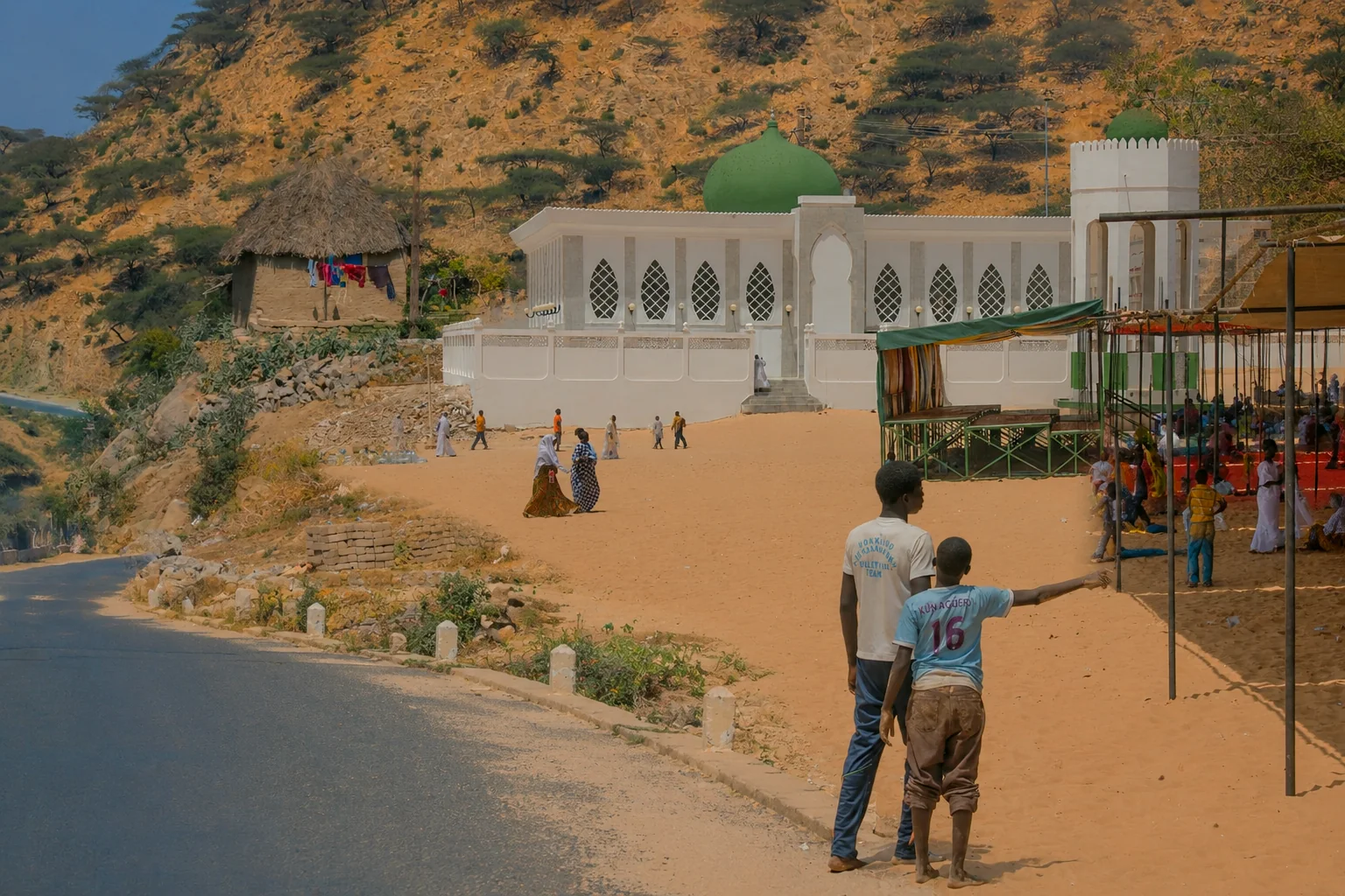 Nigeria Security — Mass Abductions Large group of people gathered outdoors in a wooded area