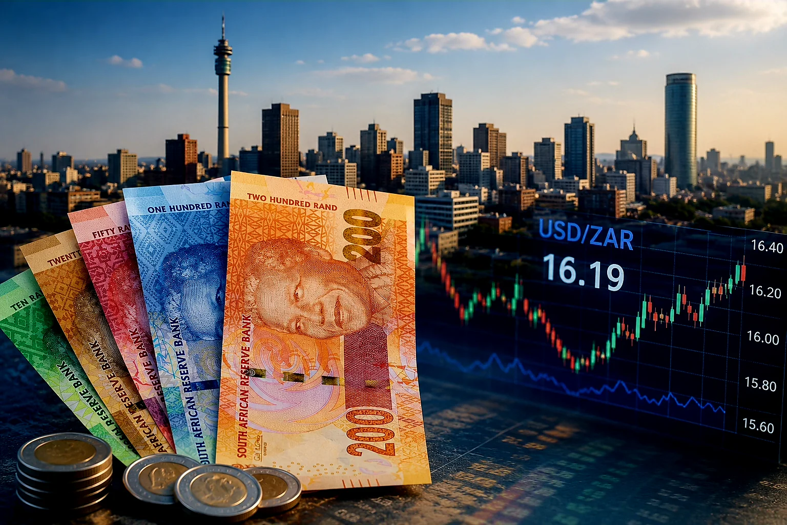 Rand Holds Near Five-Month High as Traders Await U.S. Inflation Data Illustration for a South African rand market report