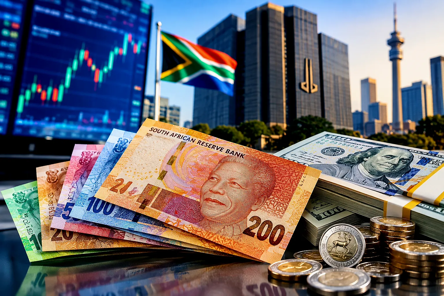 Rand Holds Steady Ahead of Key Economic Indicator Data Image illustrating the South African rand